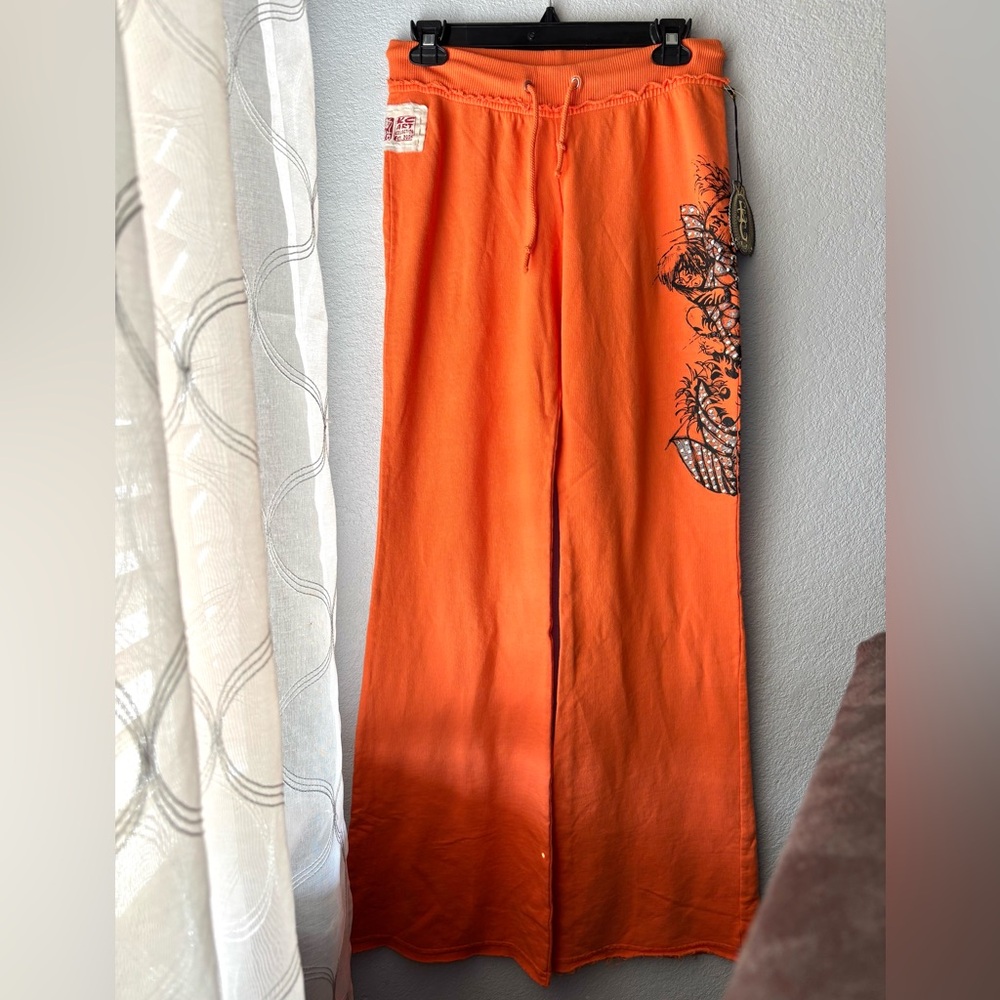 Y2K Key Closet 2006 Swarovski Orange Wide-Leg Pants
